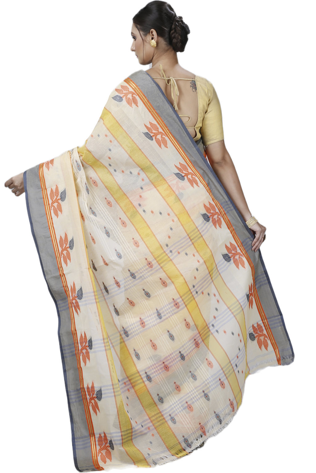 Light Yellow Pure Cotton Udichi Tant Saree (1160)
